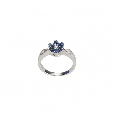 Flower Ring sapphires & Diamonds ct. 0,33 & White Gold 18kt ref. AN405Z