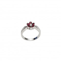 Flower Ring rubies & Diamonds ct. 0,33 & White Gold 18kt ref. AN405R