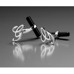 Obsigno cufflinks initial silver 925 & onyx  - letter G